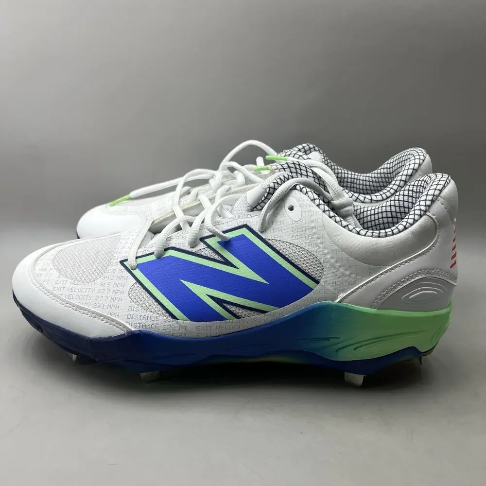 New Balance 3000v7 Baseball Metal Cleats Men Size 13 D White Blue Green Shoe NEW